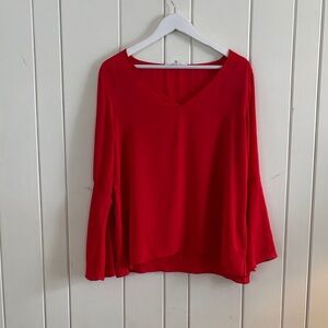Violet & Claire Vibrant Red V-Neck Blouse